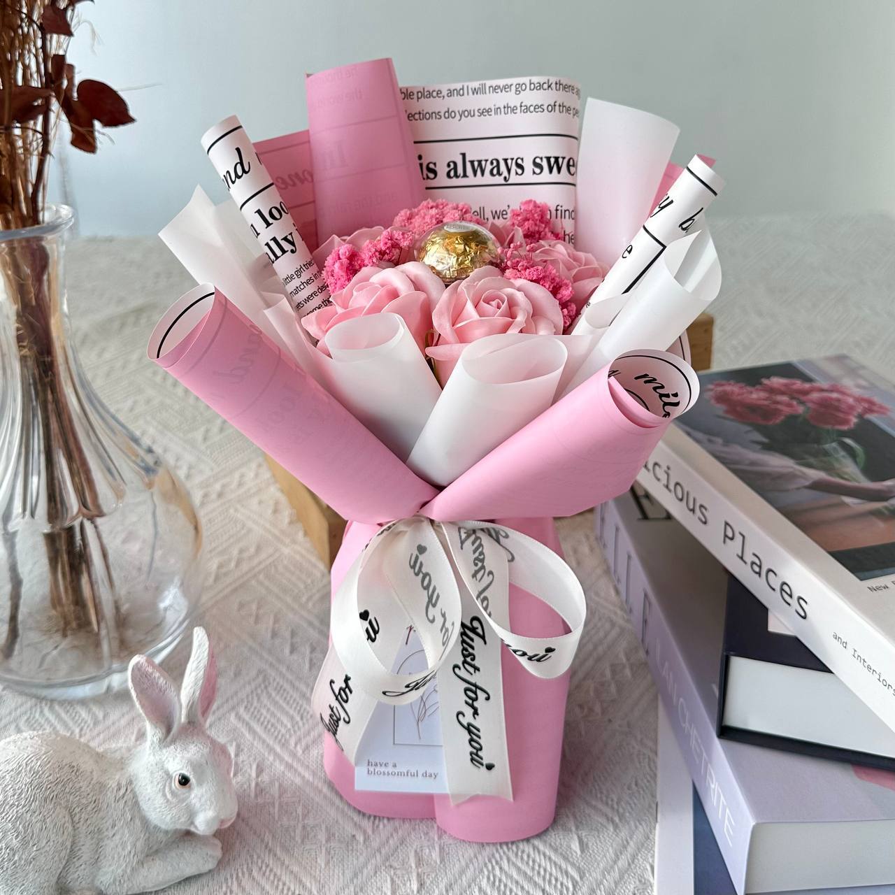 Amour - Soap Flower Bouquet-Soap Flower-5 stalks-Pink-2-DeFairy Tales