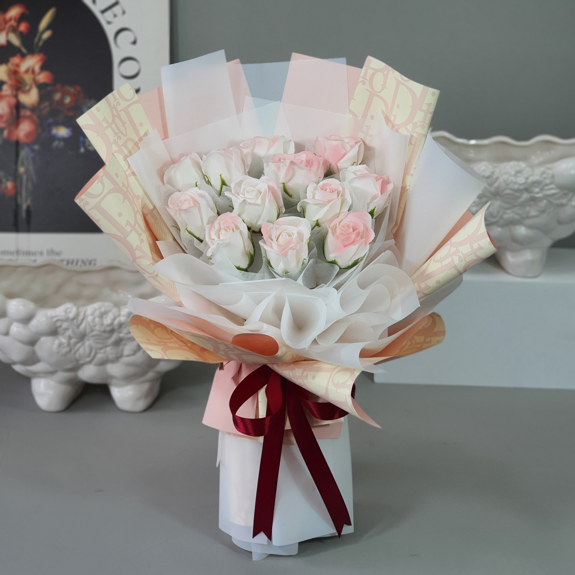 Azure Affection - Soap Flower Bouquet-Soap Flower-12 stalks-Pink-DeFairy Tales