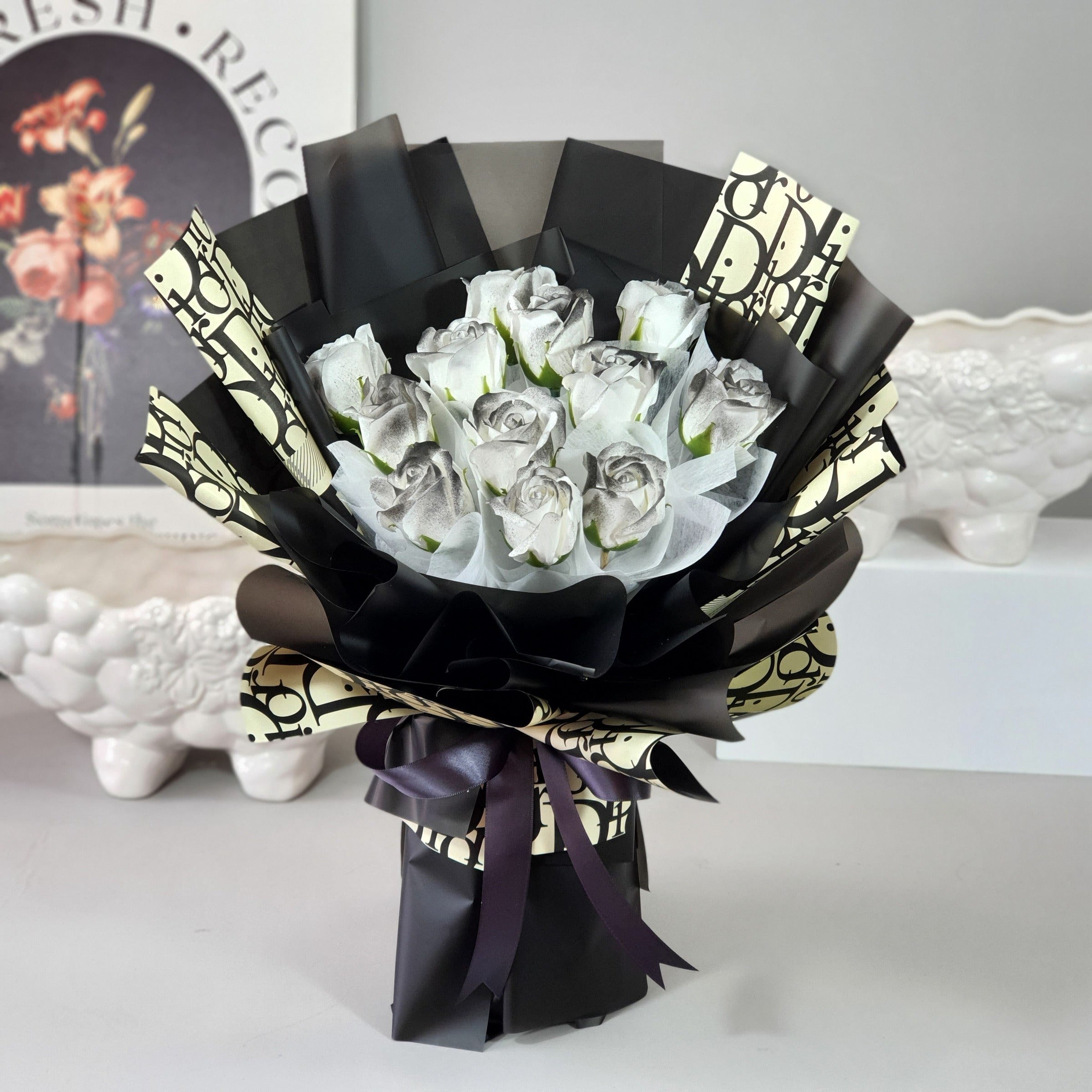 Azure Affection - Soap Flower Bouquet-Soap Flower-12 stalks-White-DeFairy Tales