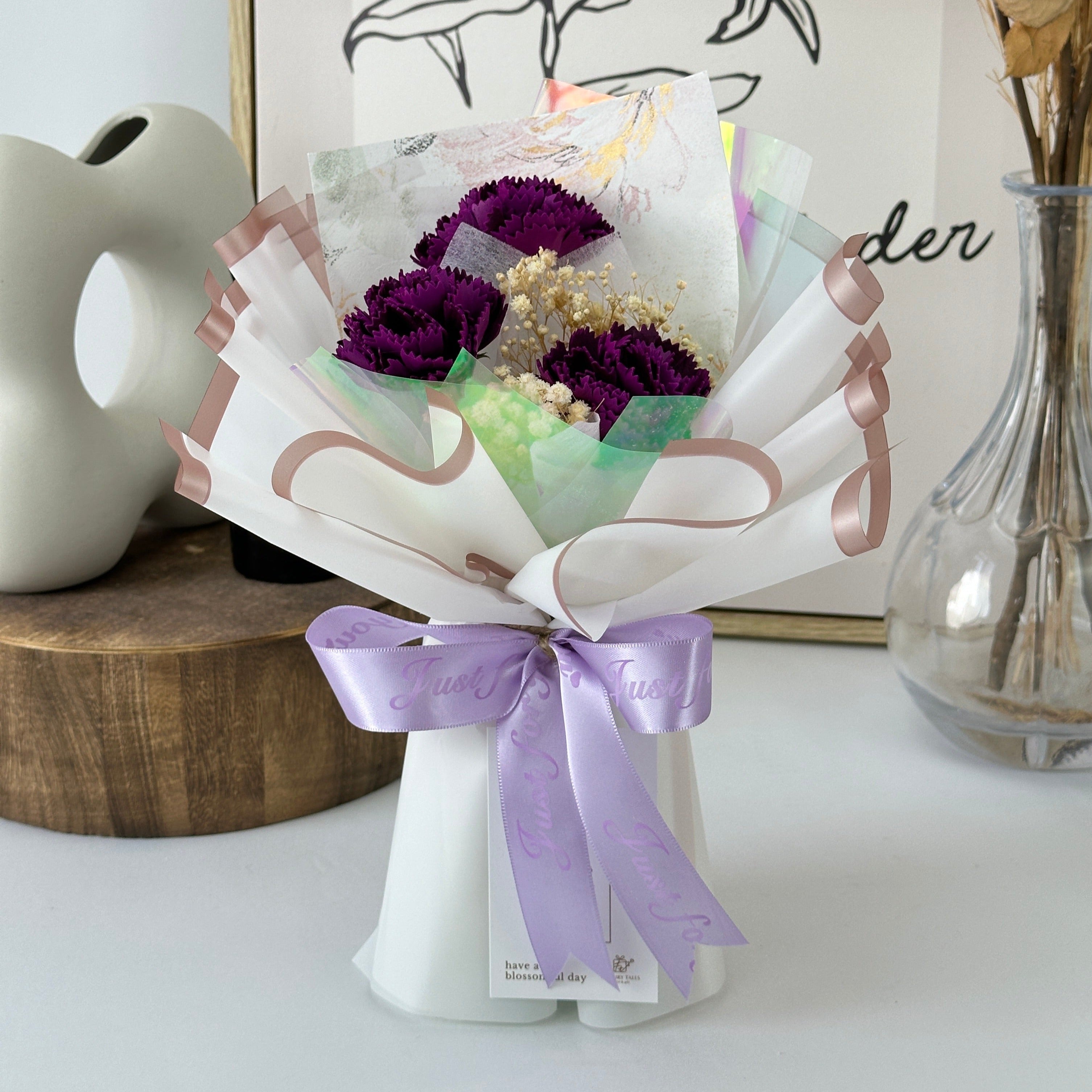 Cherished Memories - Soap Flower Bouquet-Soap Flower-3 stalks-Purple-DeFairy Tales