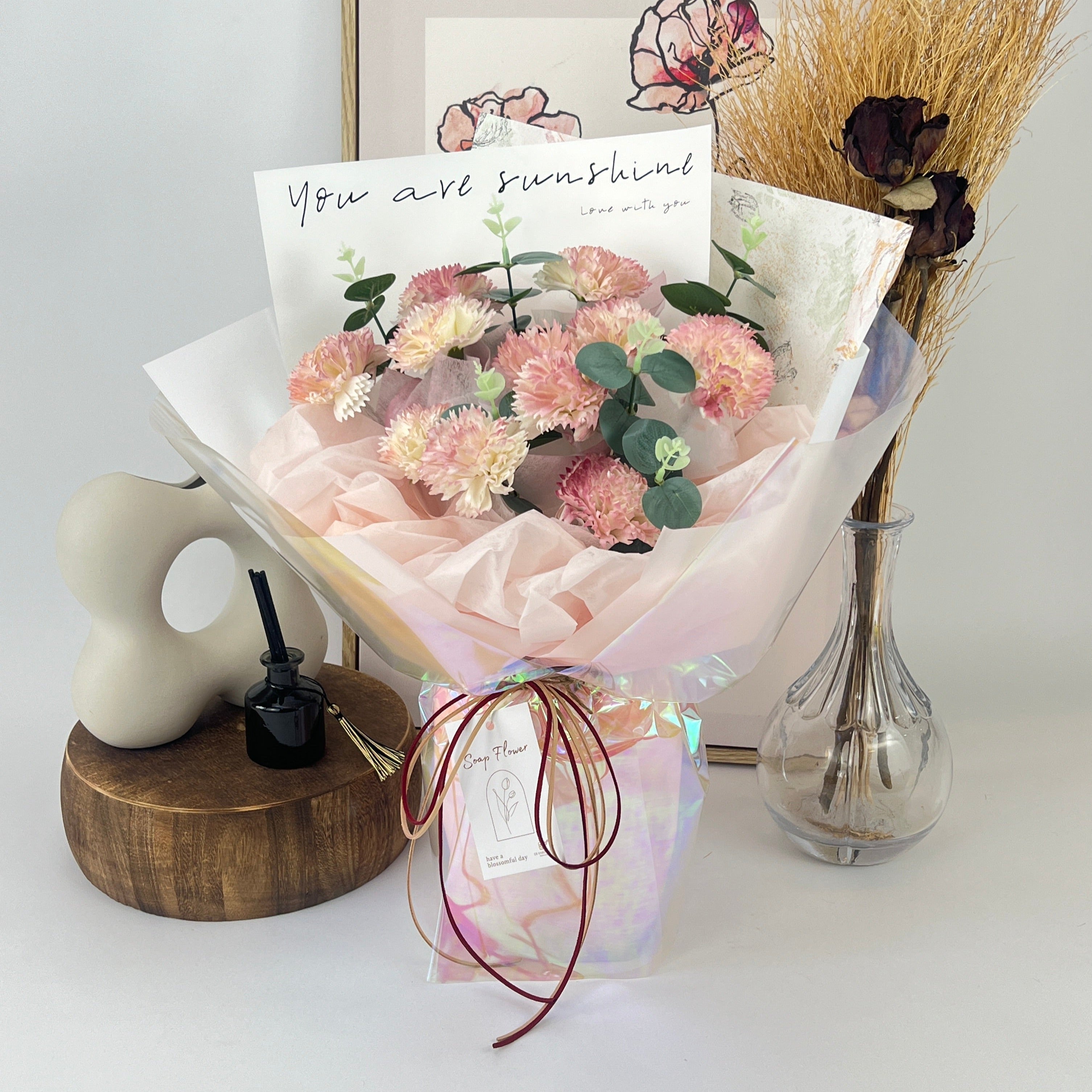 Enchanting Heart - Soap Flower Bouquet-Soap Flower-12 stalks-Pink-DeFairy Tales