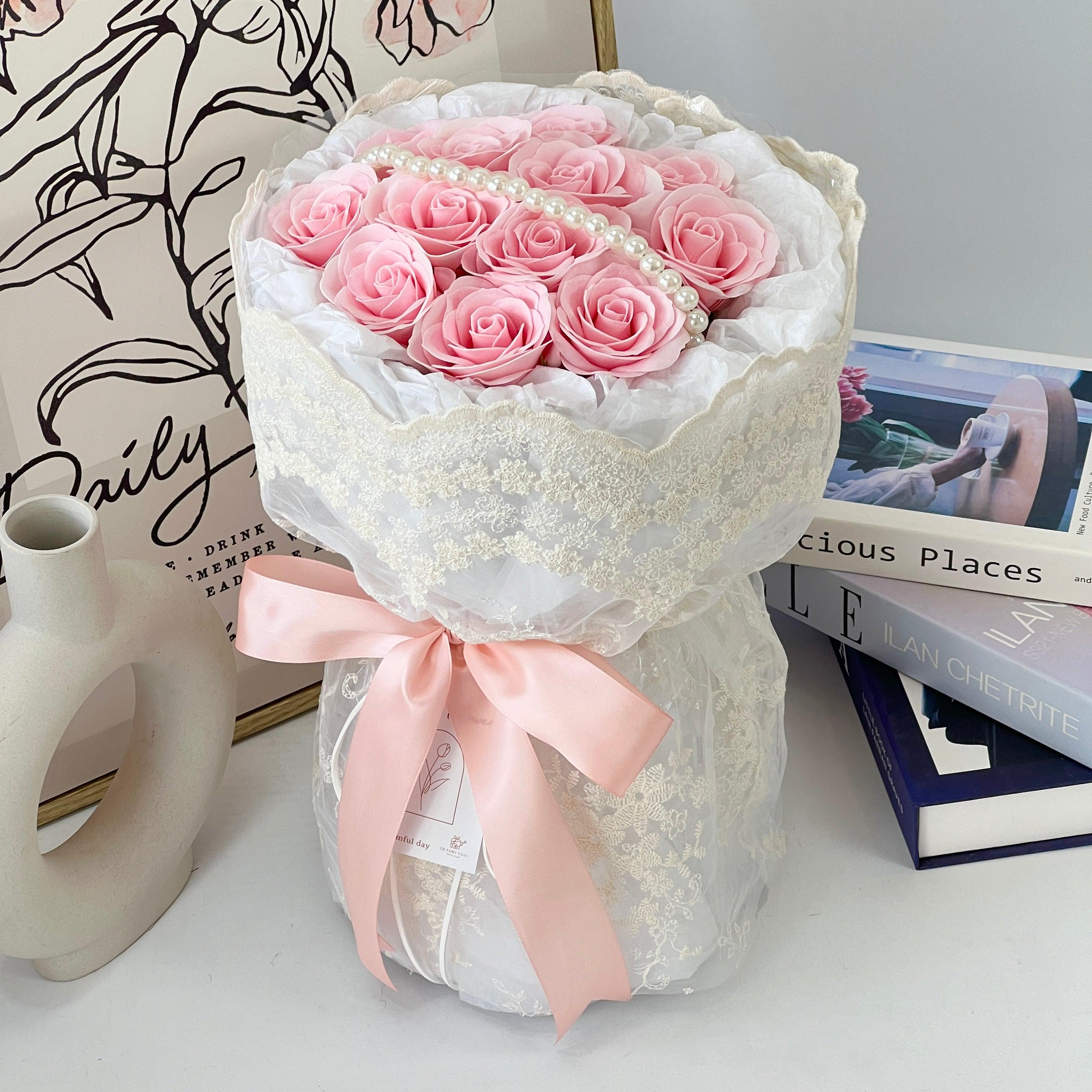 Fluttering Love - Seven Layer Soap Flower Bouquet-Soap Flower-12 stalks-Pink-De Fairy Tales