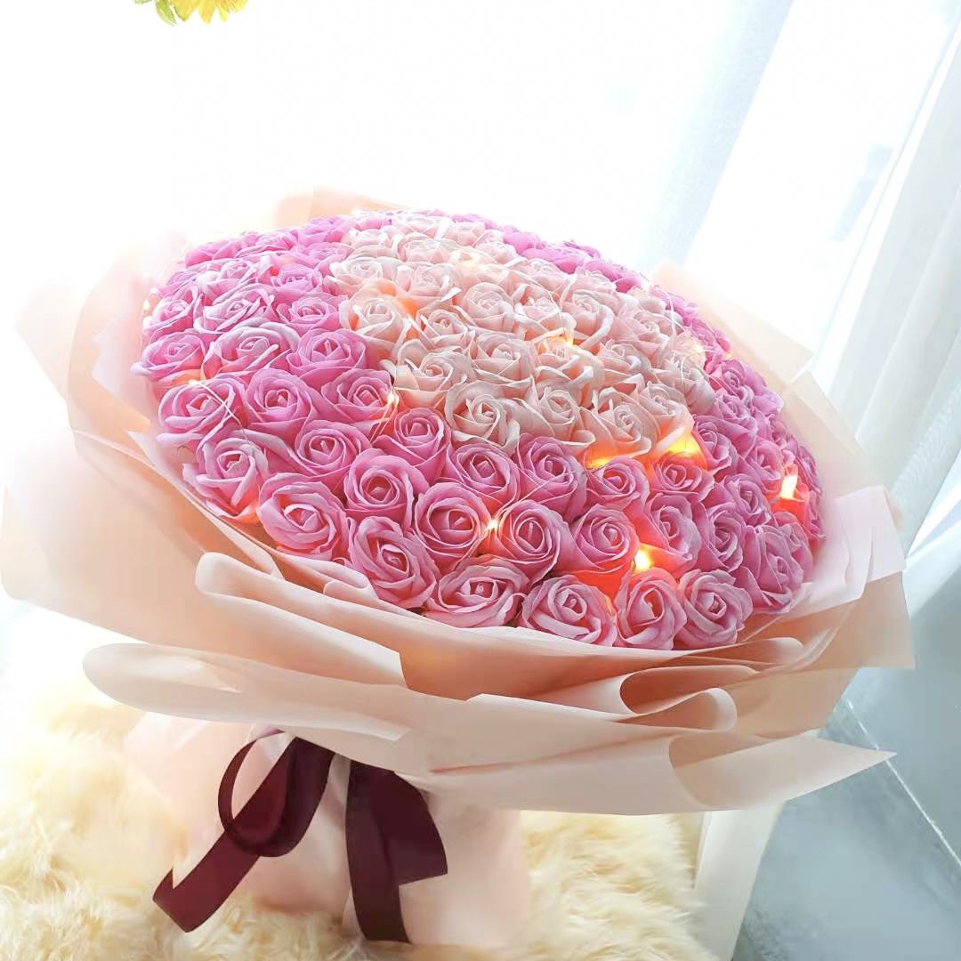Infinite Devotion - Soap Flower Bouquet-Soap Flower-99 stalks-Pink-DeFairy Tales