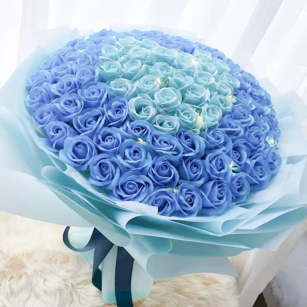 Infinite Devotion - Soap Flower Bouquet-Soap Flower-99 stalks-Blue-DeFairy Tales