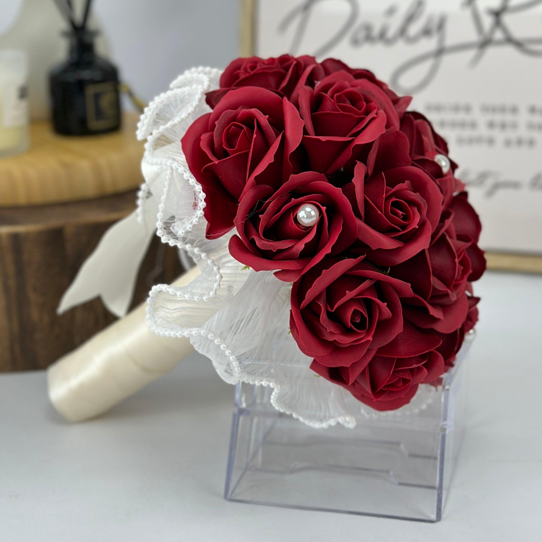 Love Medley - Soap Roses Bridal Bouquet-Soap Flower-18 stalks-Red-1-DeFairy Tales