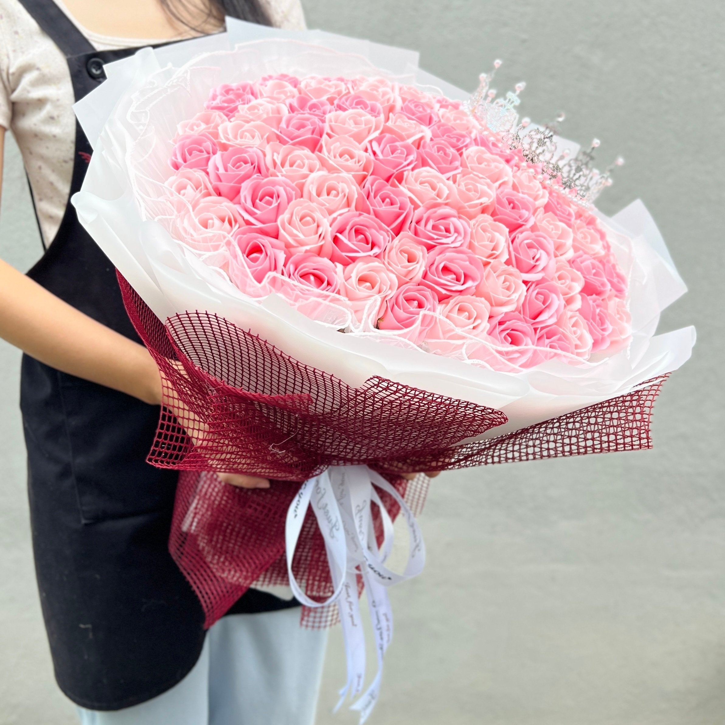 Majestic Affectionate - Soap Flower Bouquet-Soap Flower-99 stalks-Pink-DeFairy Tales