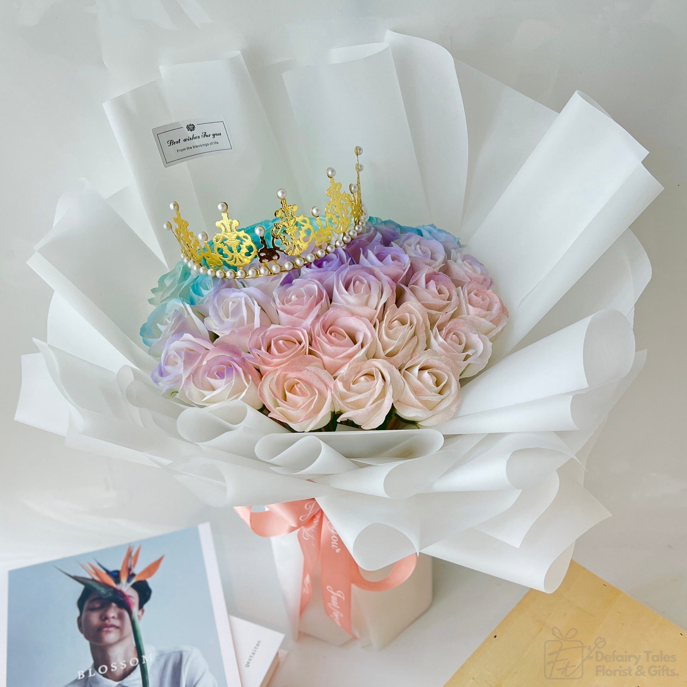 Rainbow Of Love - Soap Rose Bouquet-Soap Flower-33 stalks-Mix-De Fairy Tales