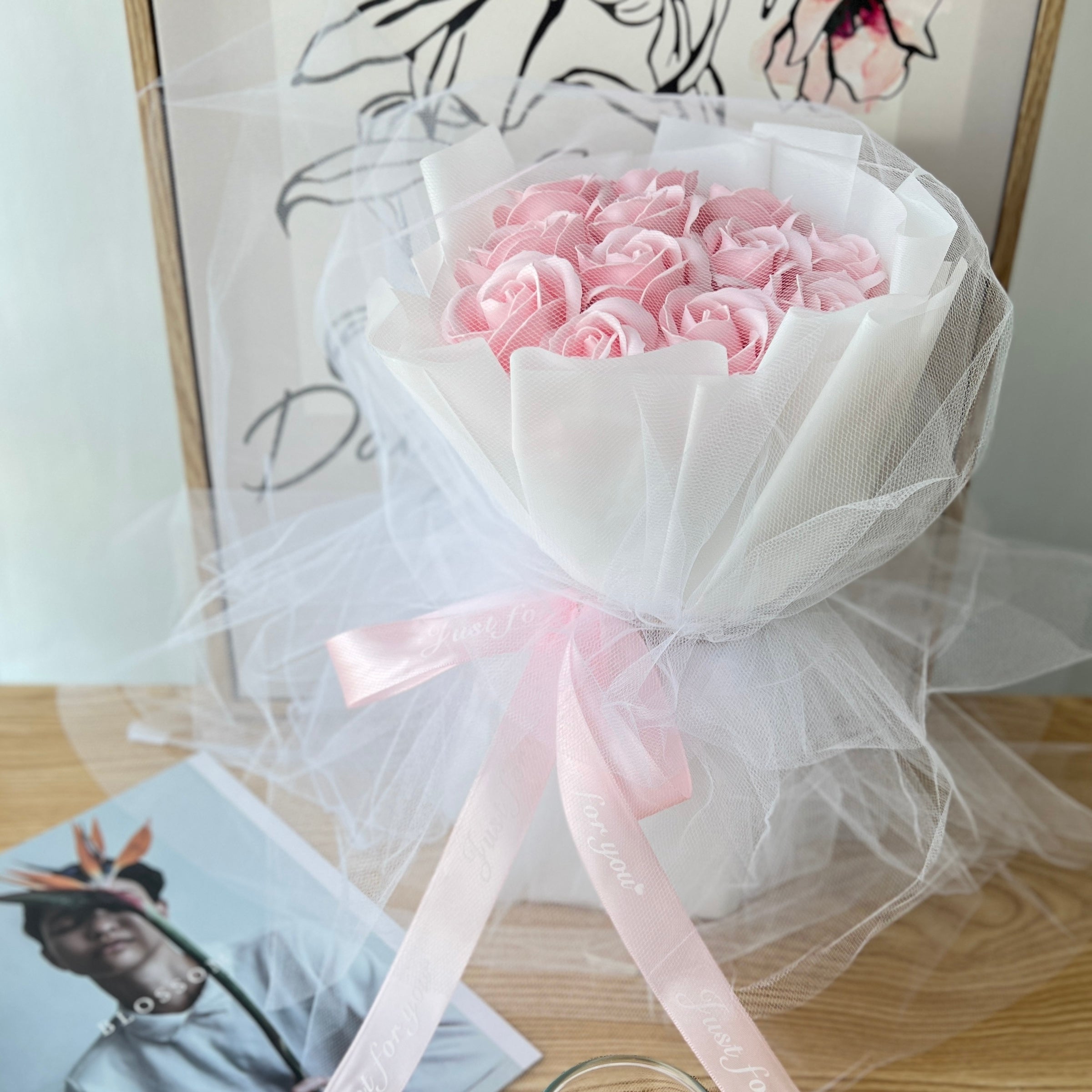 Serenity of Affection - Soap Flower Bouquet-Soap Flower-12 stalks-Pink-DeFairy Tales