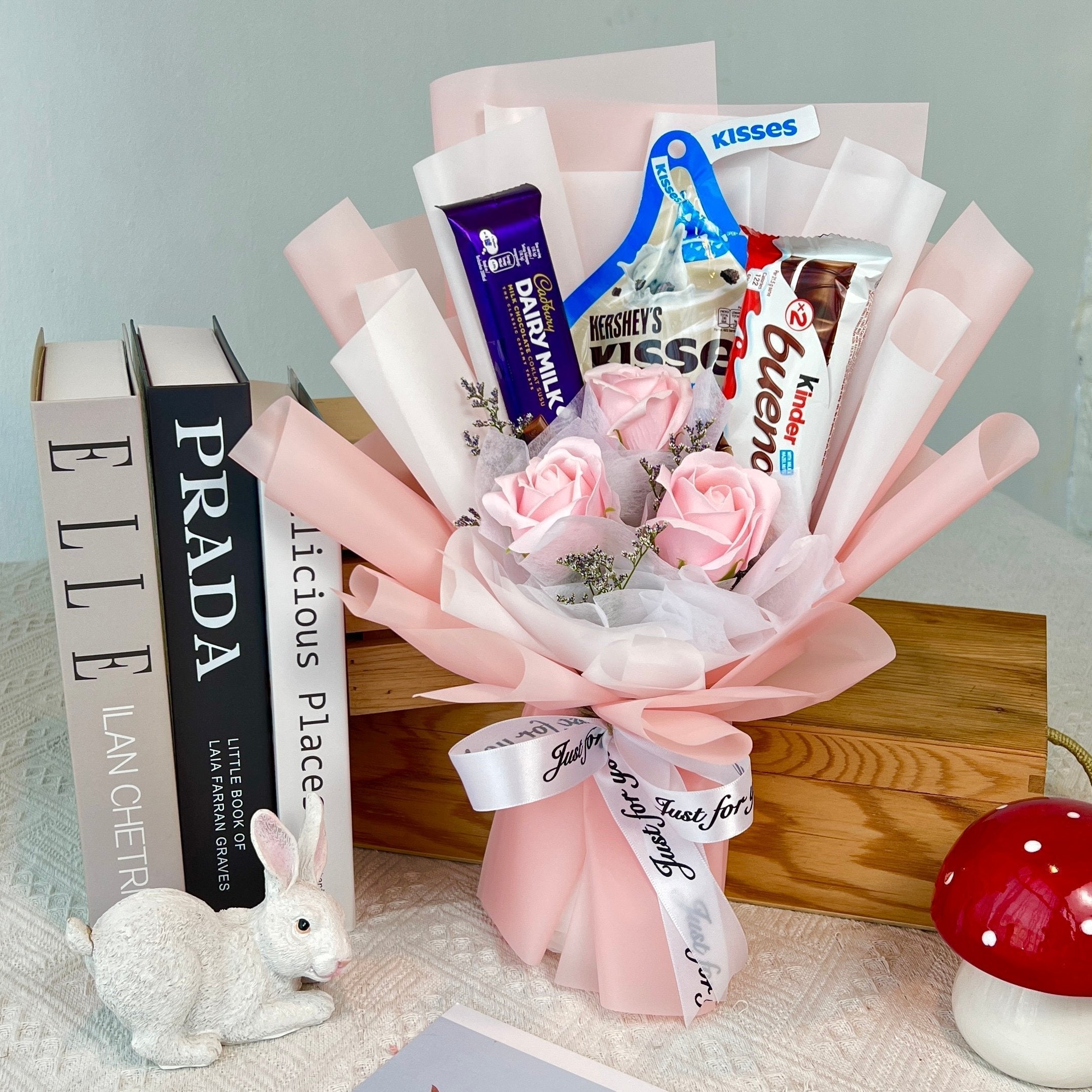 Chocolate Affair - Soap Flower Fusion Bouquet-Soap Flower-3 stalks-Pink-DeFairy Tales
