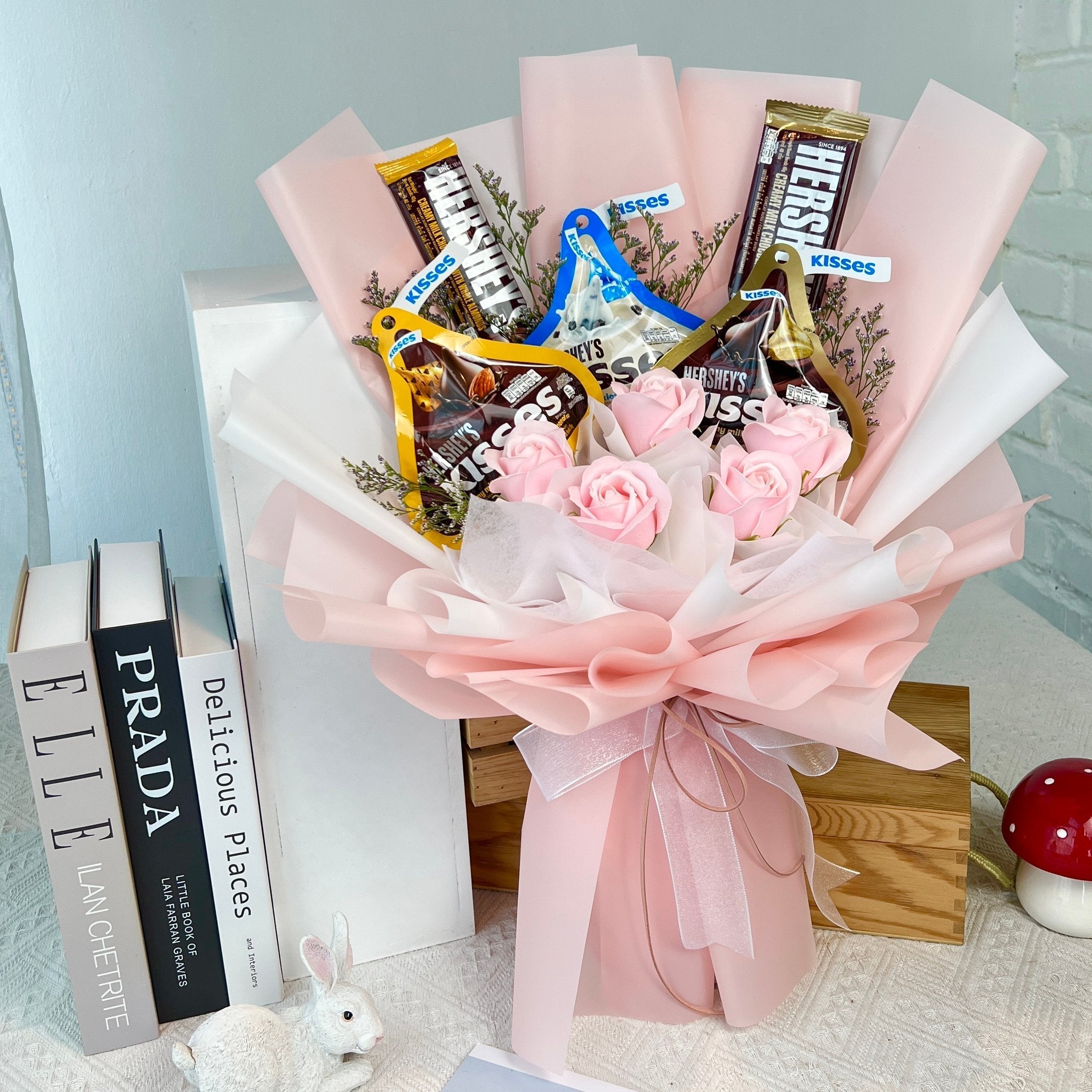 Chocolaty Petal - Soap Flower Fusion Bouquet-Soap Flower-5 stalks-Pink-DeFairy Tales