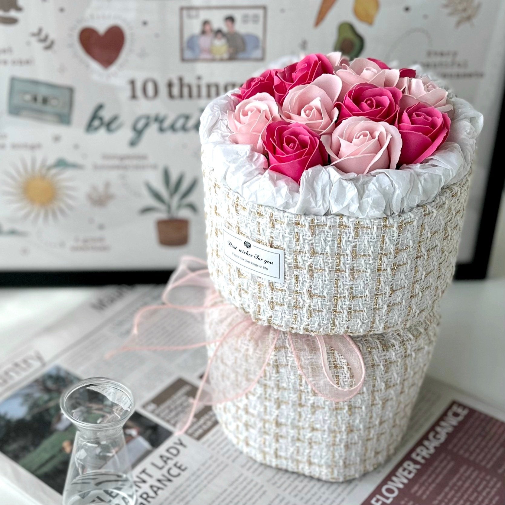 Exquisite Chanel - Soap Flower Bouquet-Soap Flower-12 stalks-Pink-1-DeFairy Tales