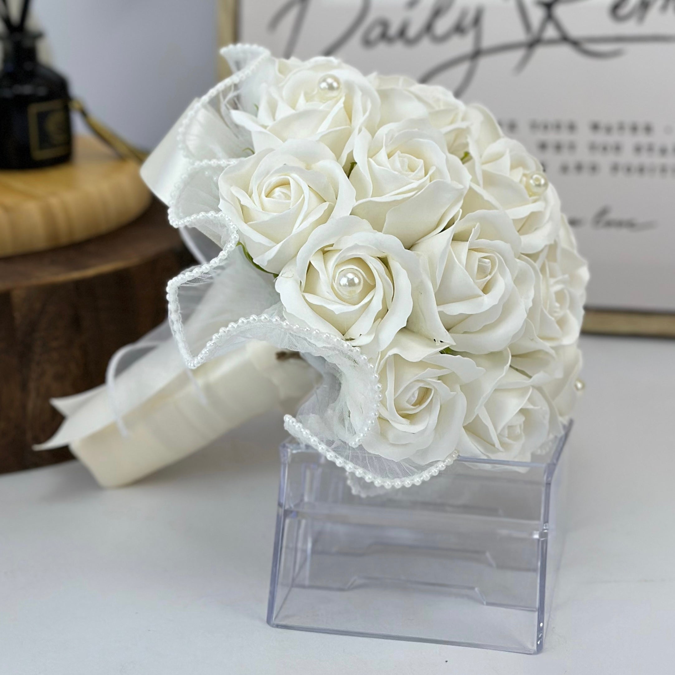 Love Medley - Soap Roses Bridal Bouquet-Soap Flower-18 stalks-White-1-DeFairy Tales