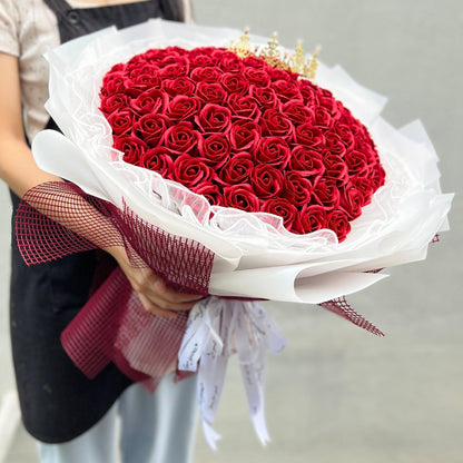 Majestic Affectionate - Soap Flower Bouquet-Soap Flower-99 stalks-Red-De Fairy Tales