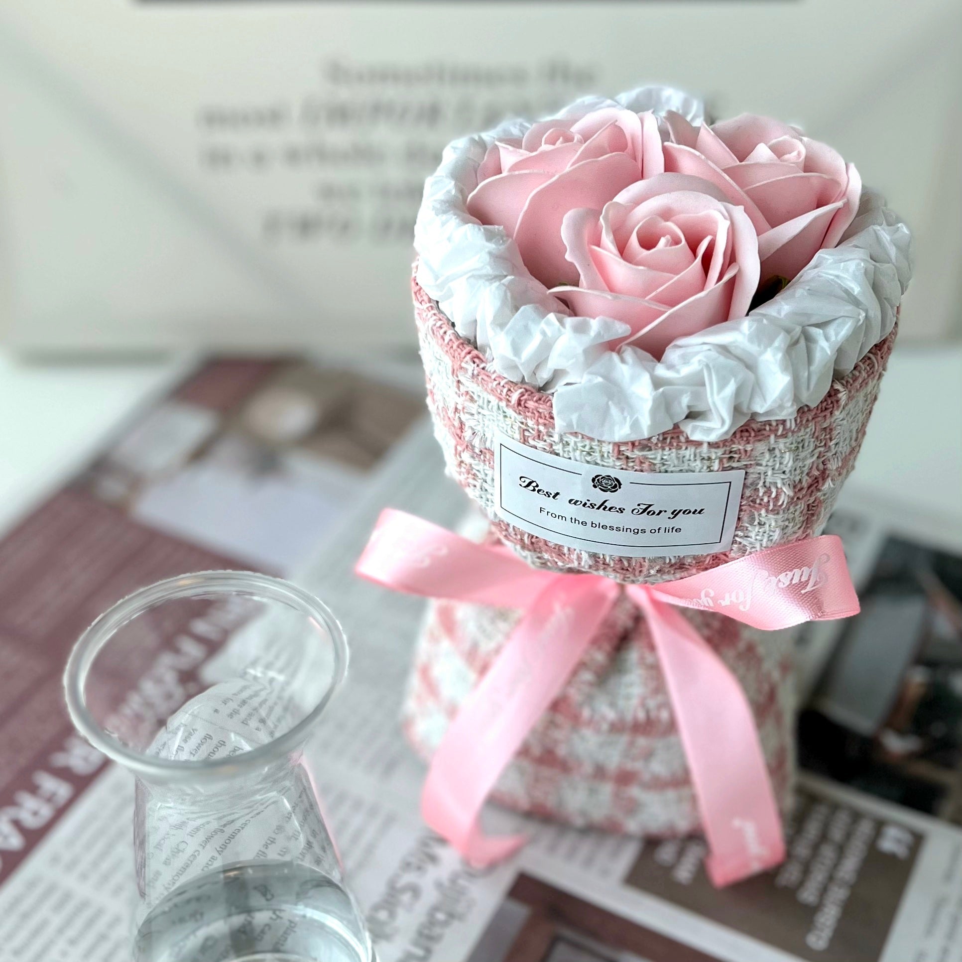 Mini Enchanted Garden - Soap Flower Bouquet-Soap Flower-3 stalks-Pink-1-DeFairy Tales
