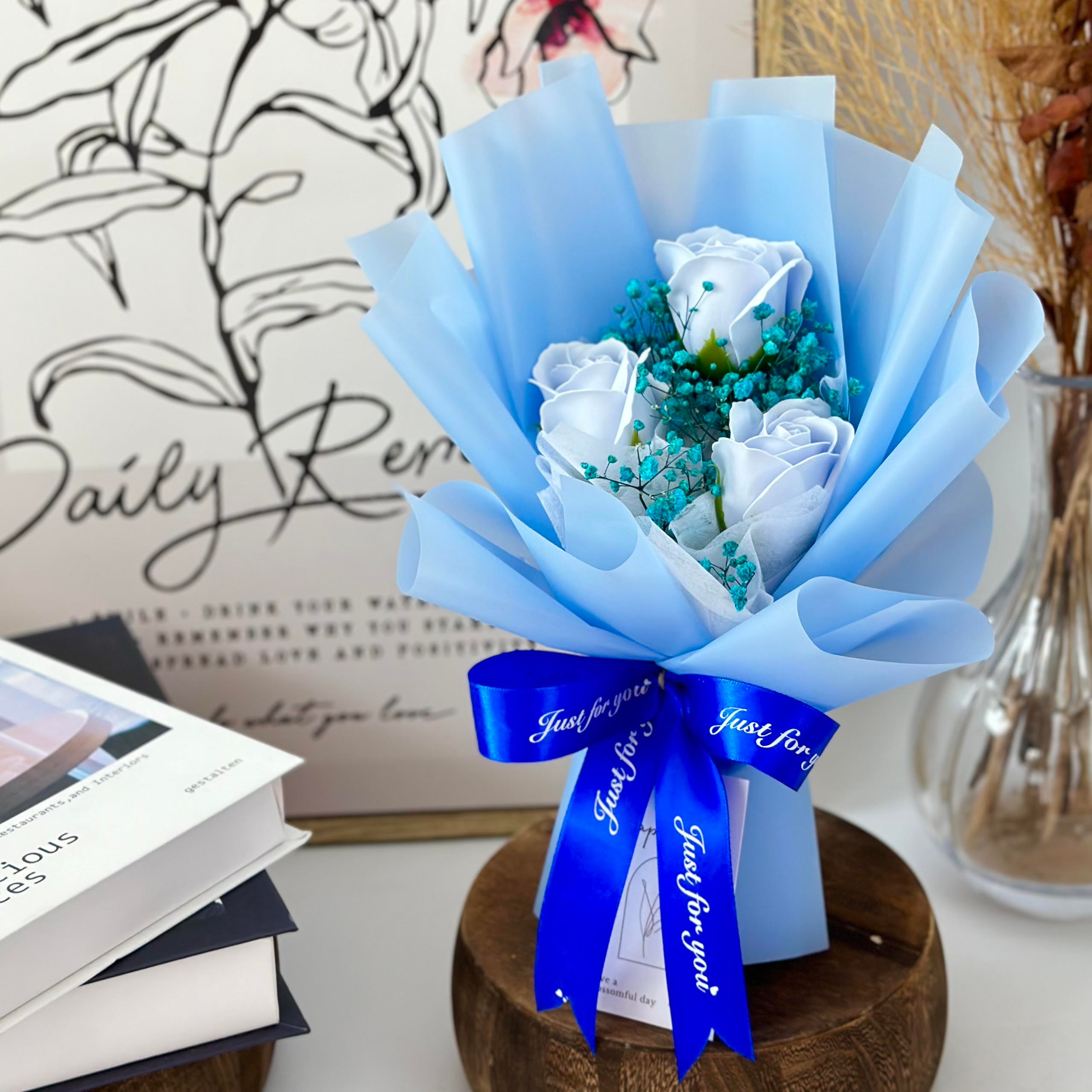 Serene Love - Soap Flower Bouquet-Soap Flower-3 stalks-Blue-DeFairy Tales
