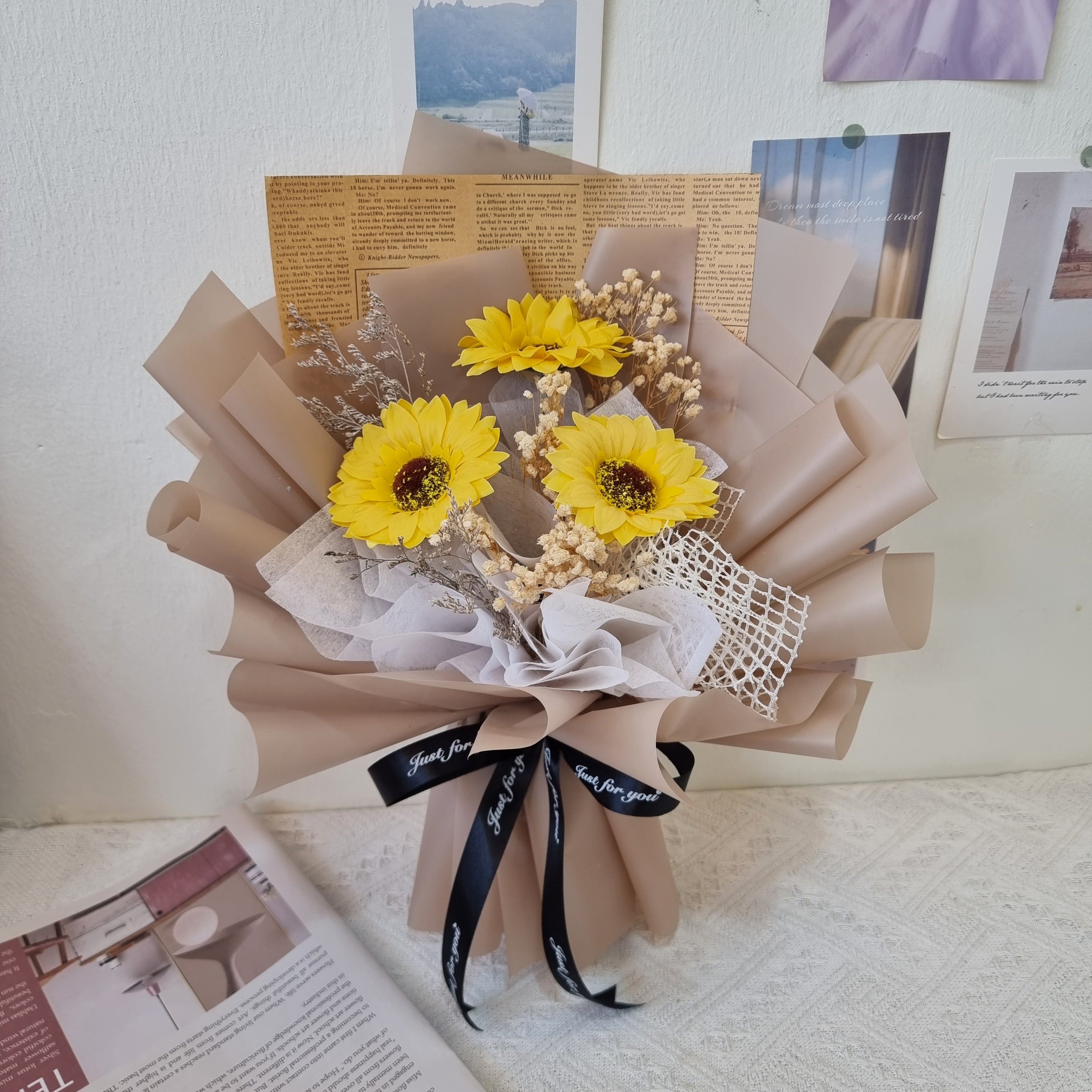 Sunny - Soap Flower Bouquet-Soap Flower-3 stalks-Yellow-DeFairy Tales