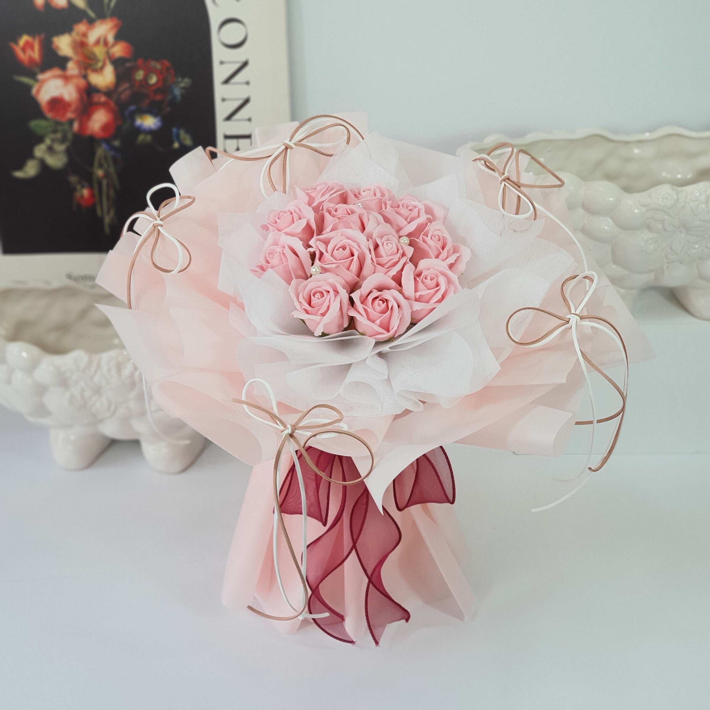 Velvet Vows - Soap Flower Bouquet-Soap Flower-12 stalks-Pink-DeFairy Tales